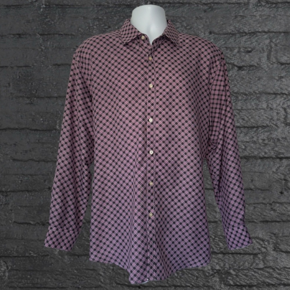 Black Label by Ruffini Men’s Slim Fit Shirt XL 17-17.5 Plaid Dress Shirt